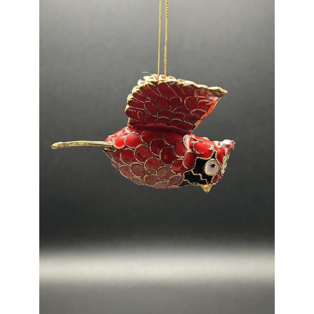 Vintage Cloisonné Red Cardinal Enameled Christmas Ornaments 1990’s